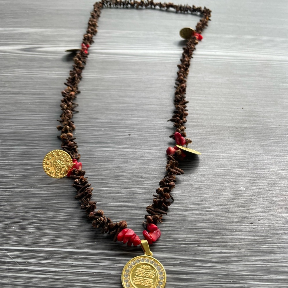 Handmade Clove Necklace with Vintage Golden Faux Turkish Coins